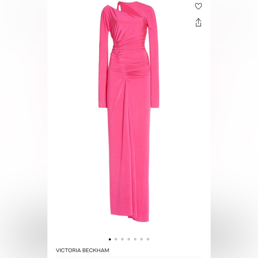 Asymmetric ruched stretch gown Hot pink